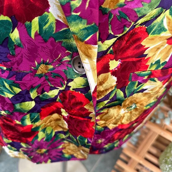 Talbots 8 Vintage Silk Blazer pink red floral flowers one button - Picture 7 of 9